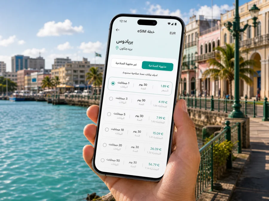 eSIM في بريدجتاون: إنترنت واتصال للسفر