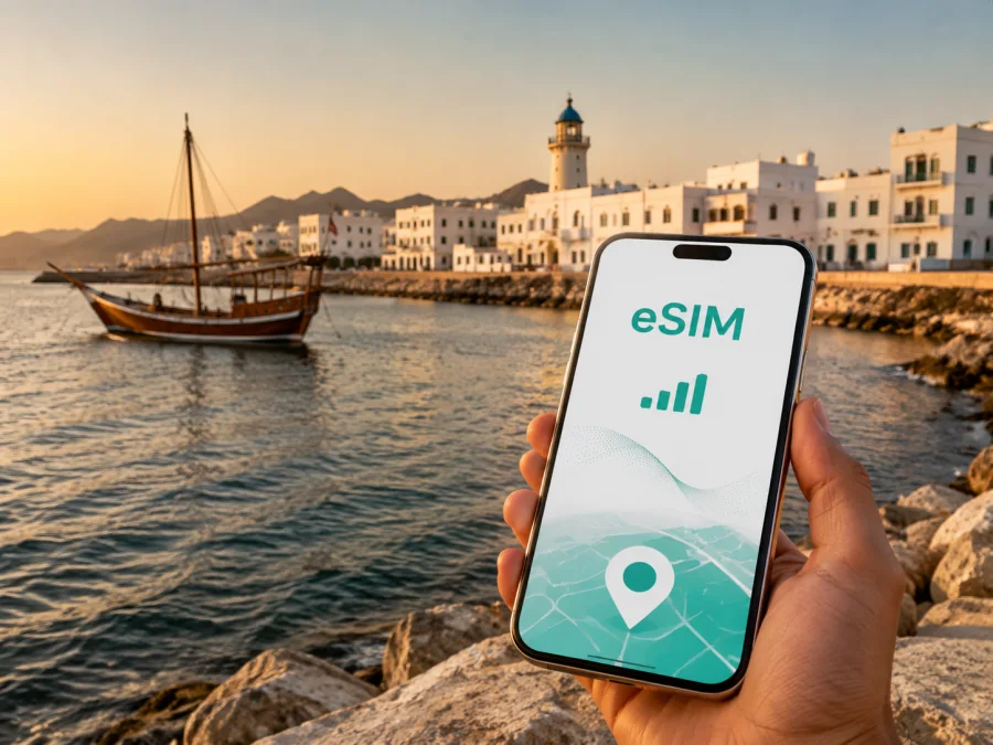 eSIM في صور: إنترنت الهاتف أثناء السفر إلى عمان