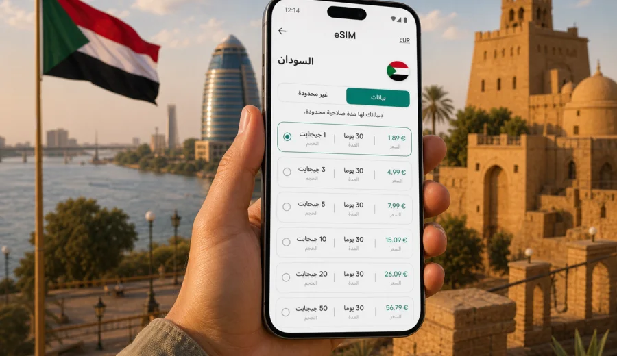 eSIM للسودان: الإنترنت والاتصال المحمول