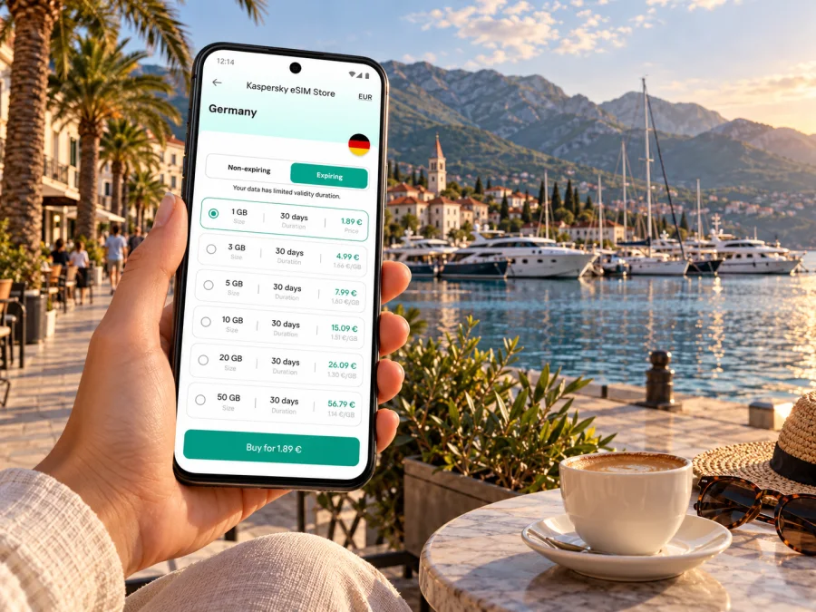 eSIM für Tivat: Internet in Montenegro