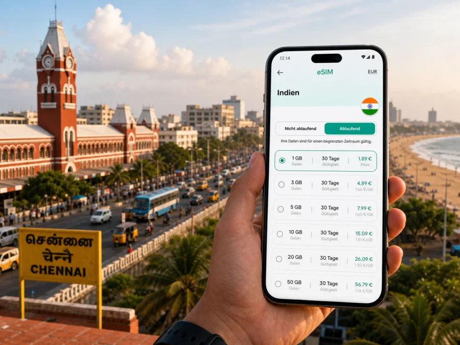 Chennai eSIM: mobiles Internet für Indien