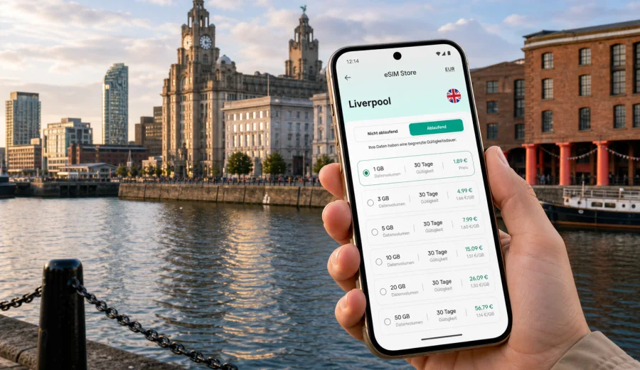 Liverpool eSIM: mobiles Internet für die Reise