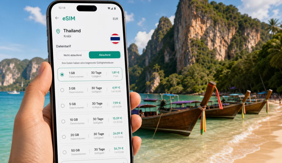 Krabi eSIM: mobiles Internet für Thailand