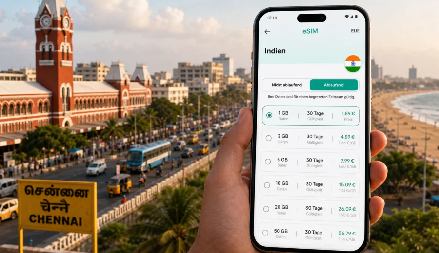 Chennai eSIM: mobiles Internet für Indien
