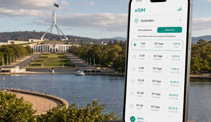 Canberra eSIM: Internet für Ihre Reise