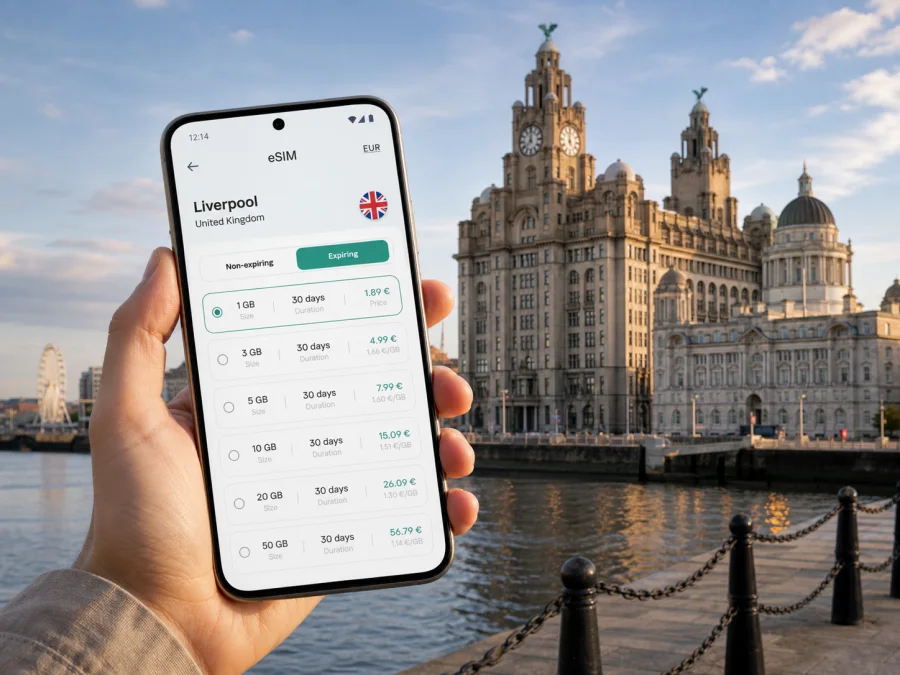 Liverpool eSIM for mobile internet in the UK
