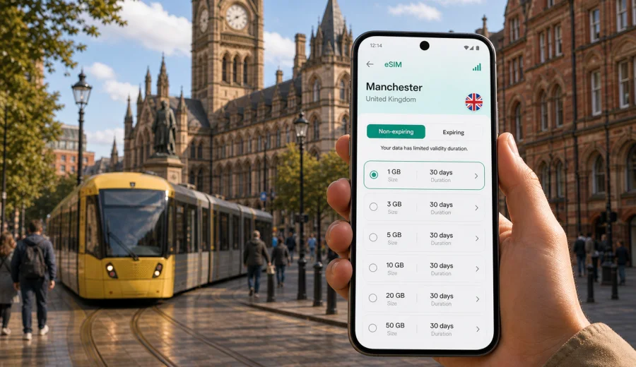 Manchester eSIM: mobile internet for travel