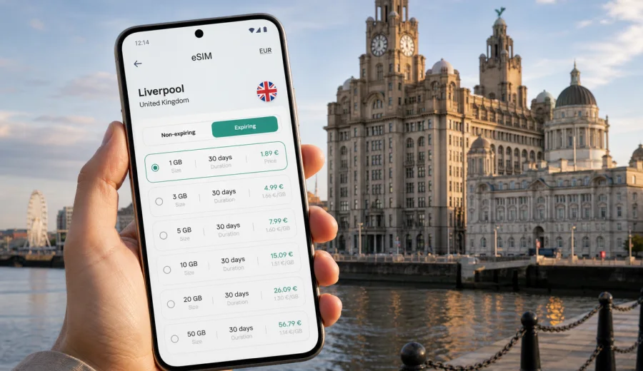 Liverpool eSIM for mobile internet in the UK