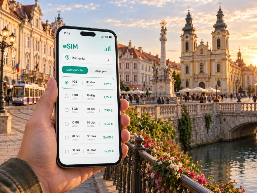 eSIM en Timisoara: internet móvil en Rumania