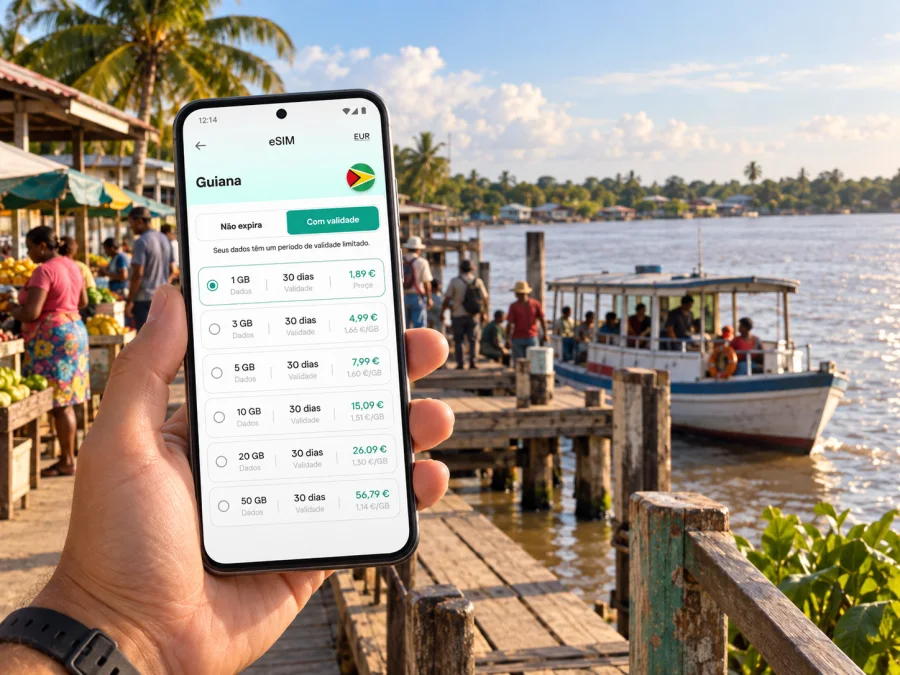 eSIM em Parika: internet móvel na Guiana