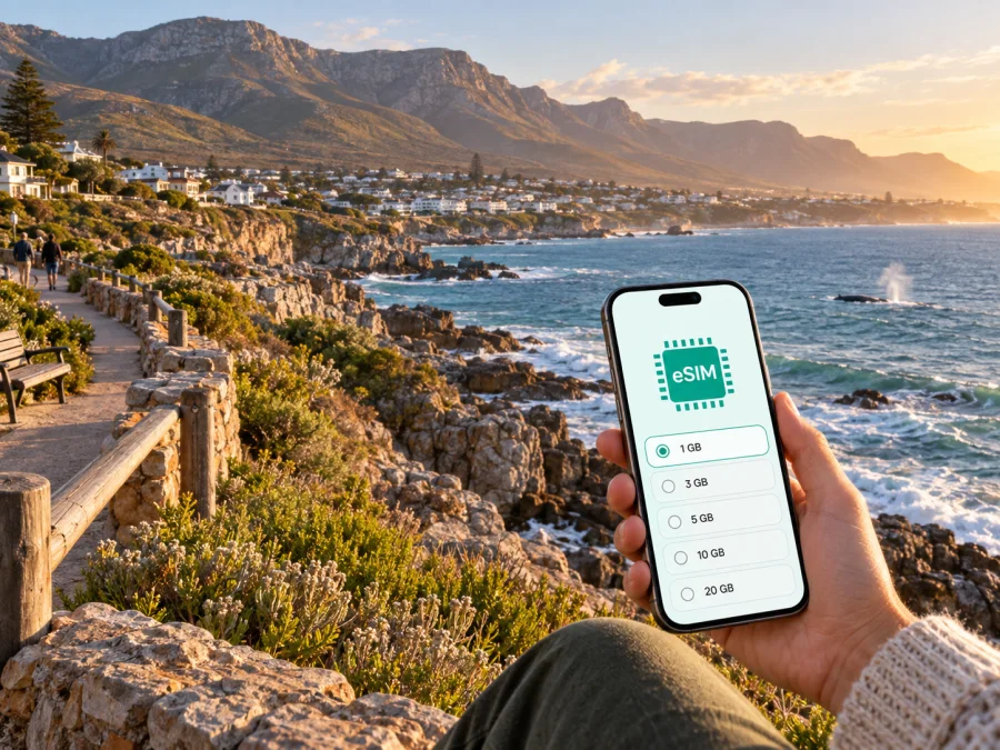 eSIM em Hermanus: internet móvel na África do Sul