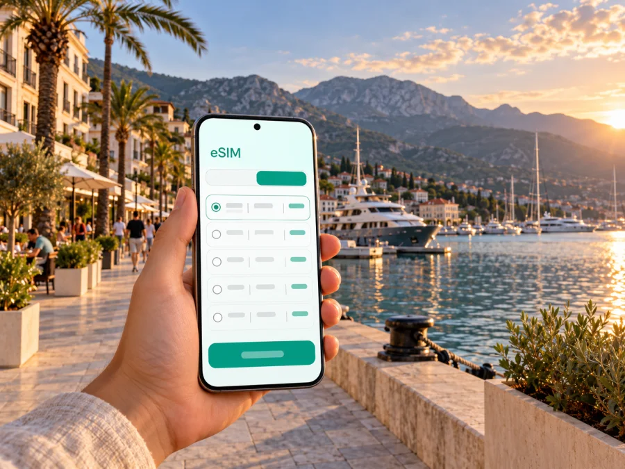 eSIM em Tivat: internet móvel em Montenegro
