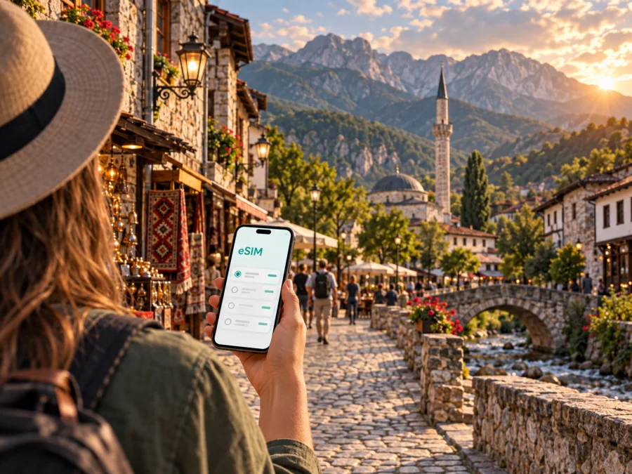 eSIM em Peja: internet móvel no Kosovo