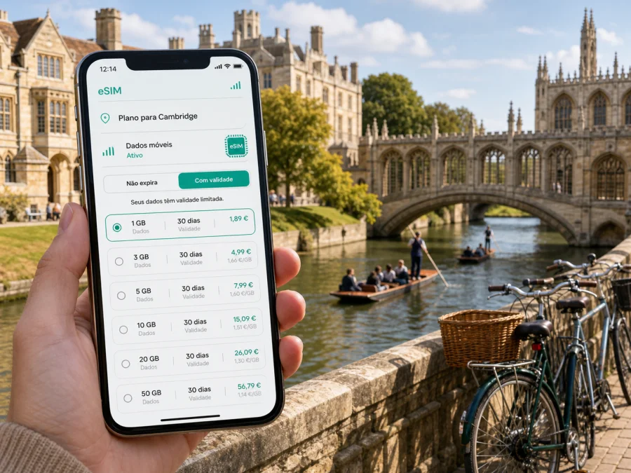 eSIM em Cambridge: internet móvel no Reino Unido