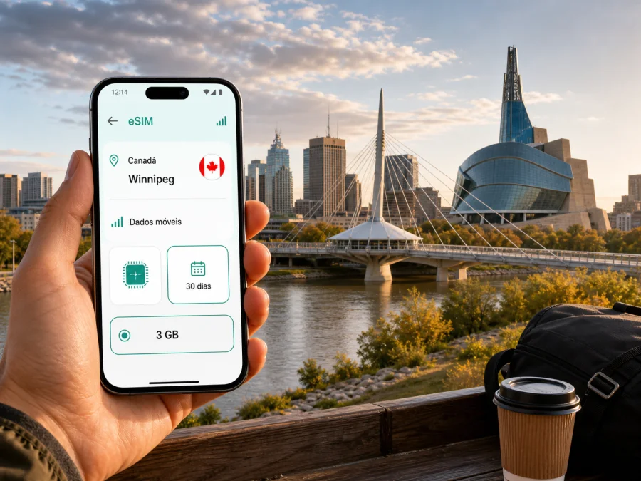 eSIM em Winnipeg: internet móvel no Canadá