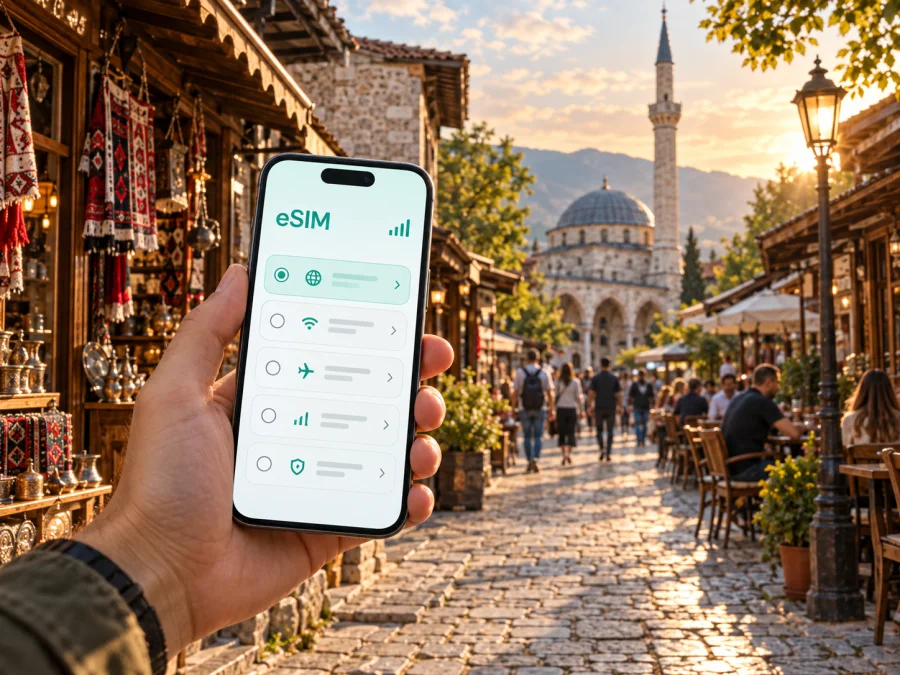 eSIM em Gjakova: internet móvel no Kosovo