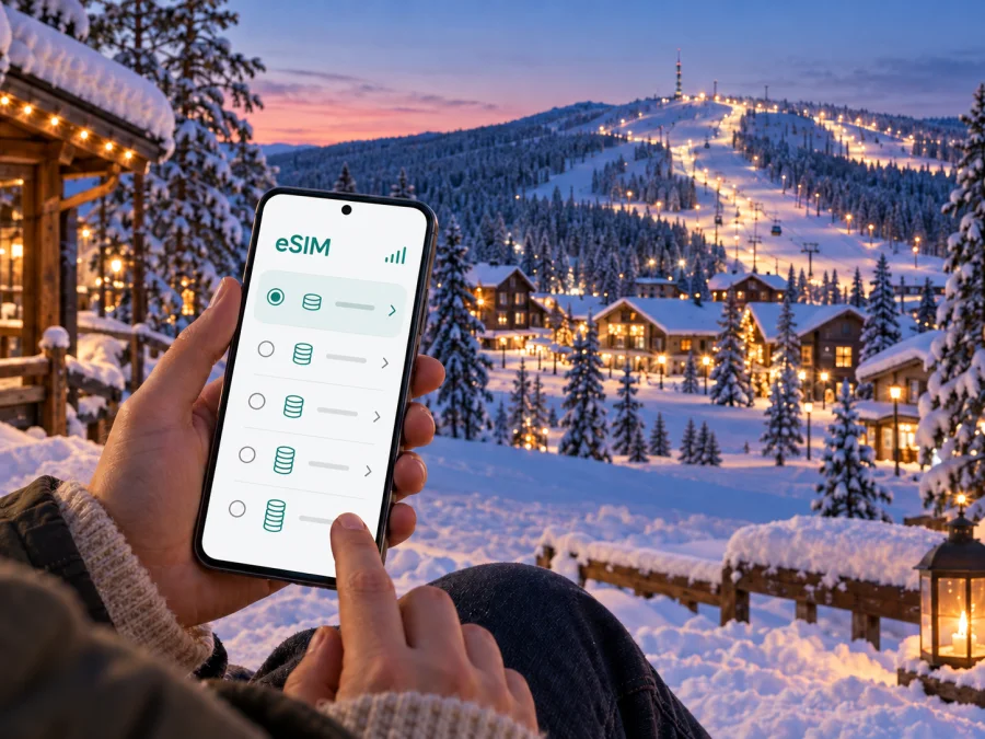 eSIM em Levi: internet móvel na Lapónia finlandesa