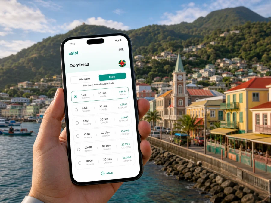 eSIM em Roseau: internet móvel na Domínica