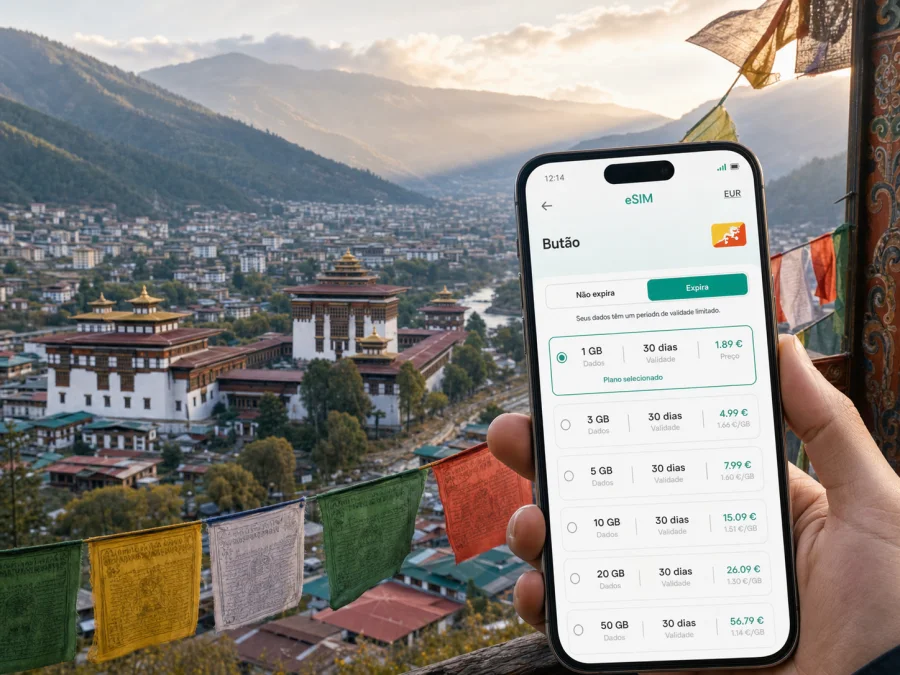 eSIM em Thimphu: internet móvel no Butão
