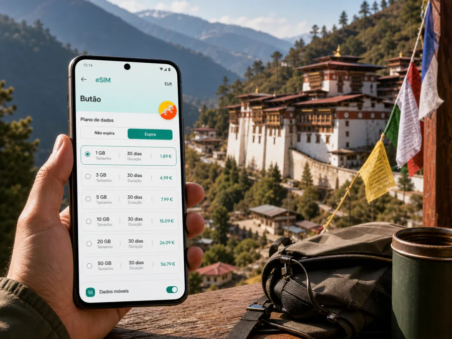 eSIM em Trongsa: internet móvel no Butão