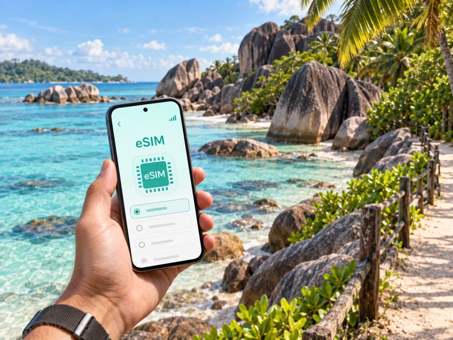 eSIM em La Digue: internet móvel nas Seicheles