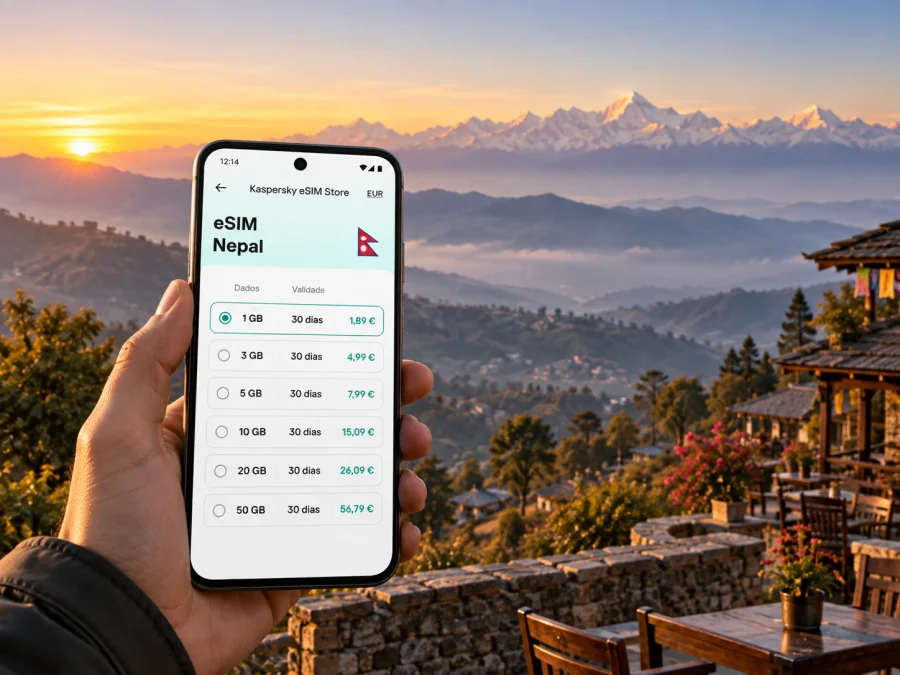 eSIM em Nagarkot: internet e conexão móvel no Nepal