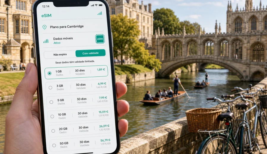 eSIM em Cambridge: internet móvel no Reino Unido
