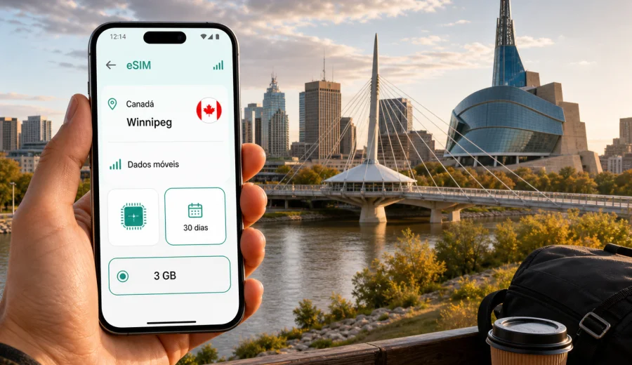 eSIM em Winnipeg: internet móvel no Canadá