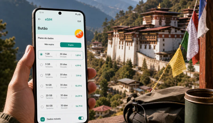eSIM em Trongsa: internet móvel no Butão