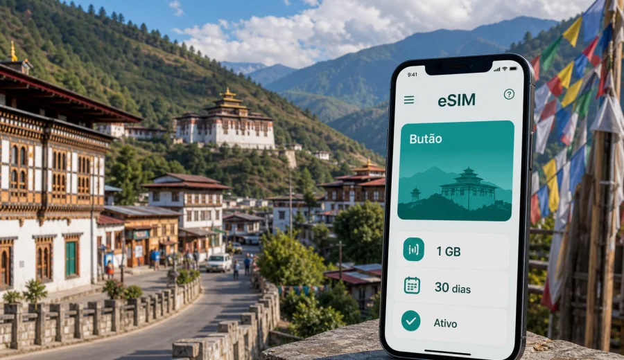 eSIM em Trashigang: internet móvel no Butão