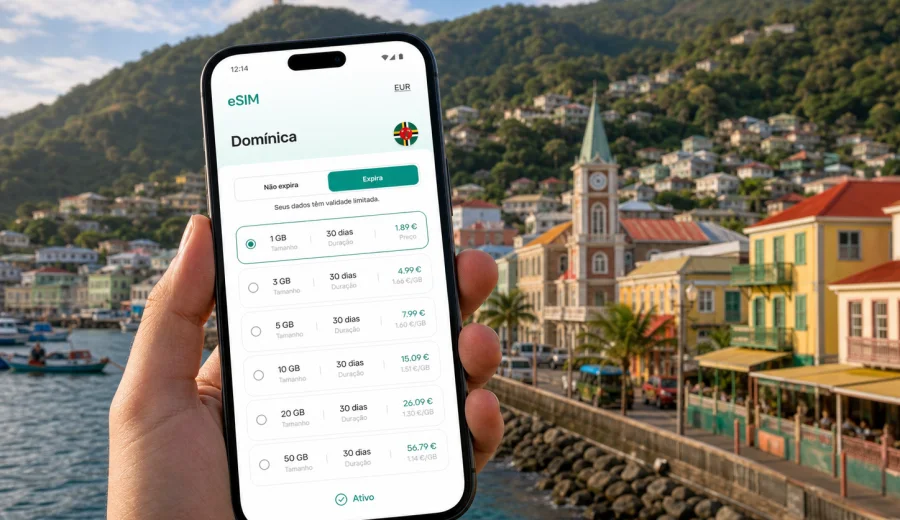 eSIM em Roseau: internet móvel na Domínica