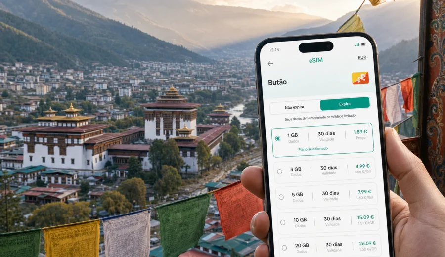 eSIM em Thimphu: internet móvel no Butão