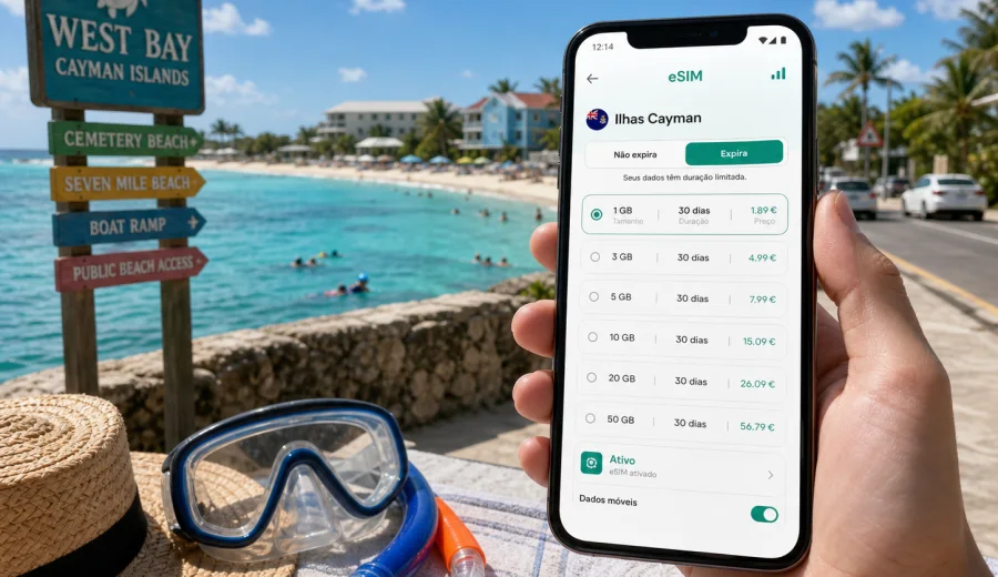 eSIM em West Bay: internet nas Ilhas Cayman