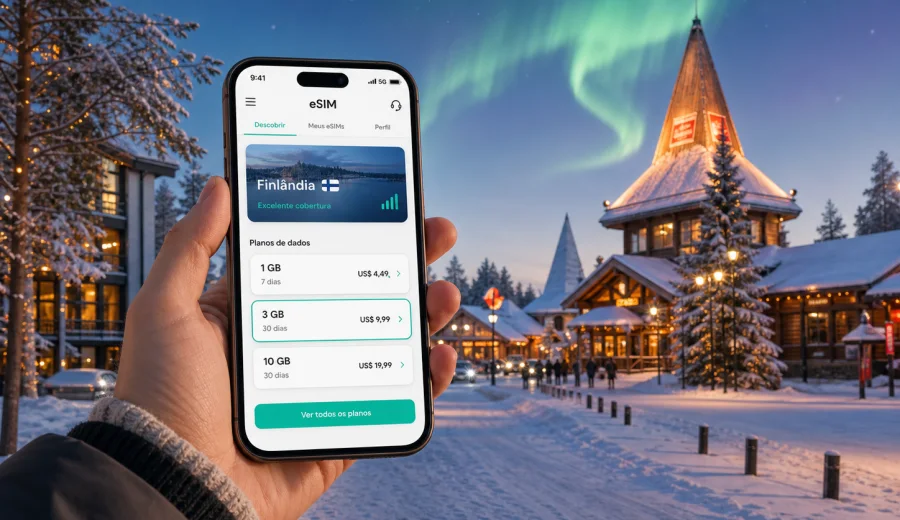 eSIM em Rovaniemi: internet móvel na viagem